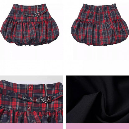 赤いチェック柄のバブルスカート