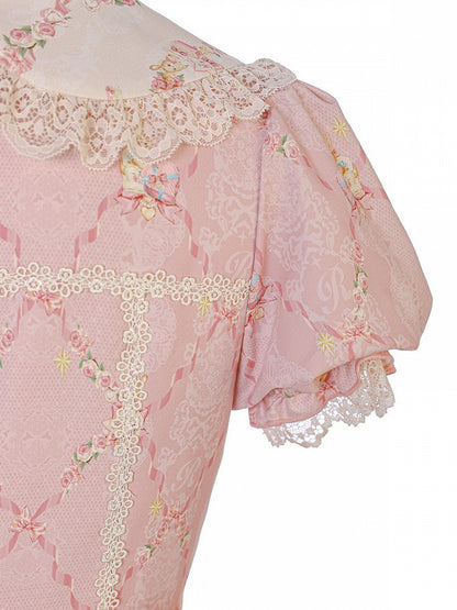 Peter Pan Collar OP Dress in Sweetheart Pink with Doll Theme, Lolita Style - Alice Girl