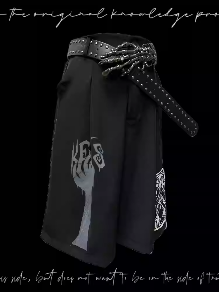 Punk Straight-Leg Shorts Applique Black