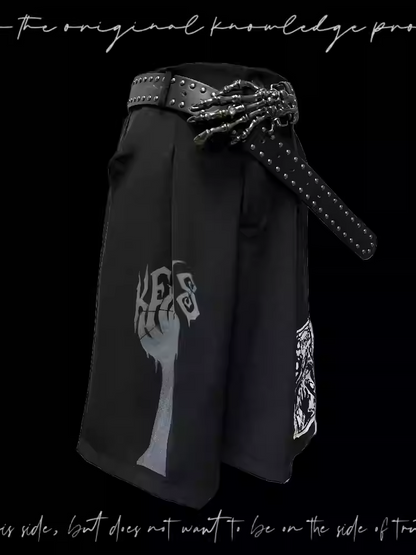 Punk Straight-Leg Shorts Applique Black