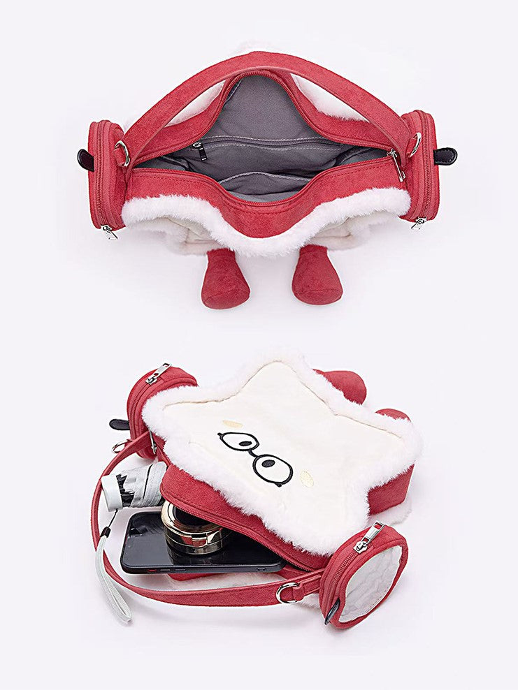 Kawaii Apple-Themed Plush Mini Ita Backpack With Headphones Design Red 2-Way