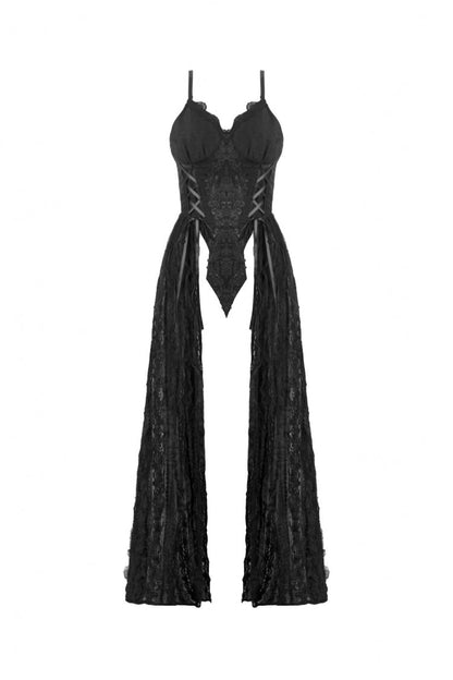Black Floral Embroidered Lace Slip Dress Gothic Sleeveless