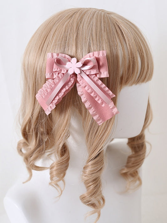 Lolita Cherry Bowknot Blossom Cute Hairclip Pink