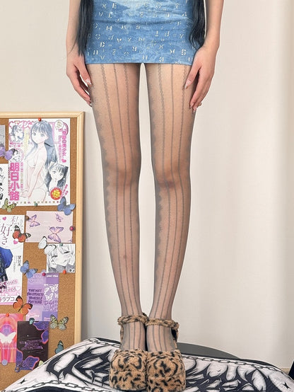 Tights Black/White/Gray/Brown Striped Pattern