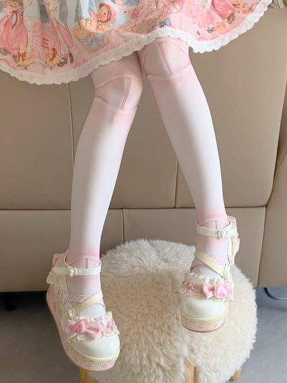 Sweet White Mary Jane Strawberry Chocolate Platforms Cake Lolita Shoes