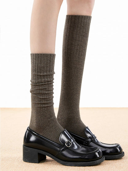 Calf Socks Knit Ribbed 5-Color