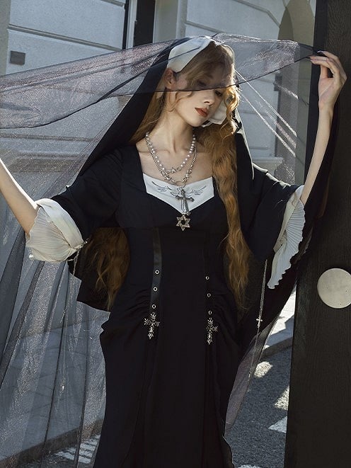 Necklace Set Black Elbow-Length Gloves/Multi-layered Bead