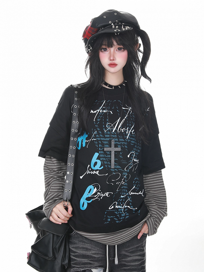 Vibe Long Faux Top Punk Sleeve Two-Piece Striped Sleeves with White/Black