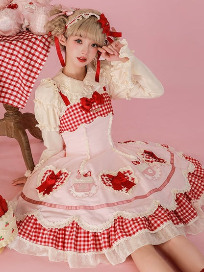 Shape Pink Embroidery Applique Lolita JSK Red Heart Hem Cake and