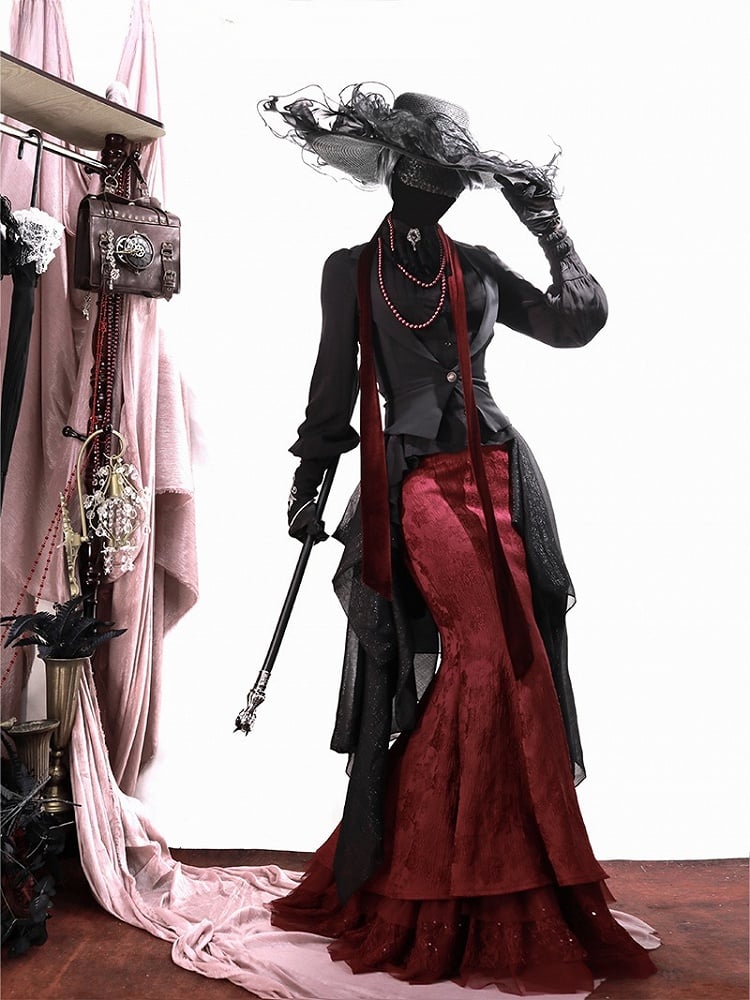 Black Ouji Lolita Blazer-Style Tailed Waistcoat - Ling Xi