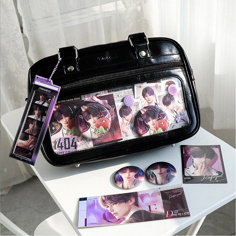 Leder Uniform Style Ita Transparent-Fenster Schwarze Tasche PU JK