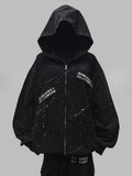 Applikation Wasteland Hoodie Punk Ink Jacke mit Print Letters Schwarz