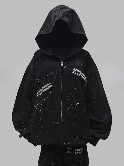 Applikation Wasteland Hoodie Punk Ink Jacke mit Print Letters Schwarz