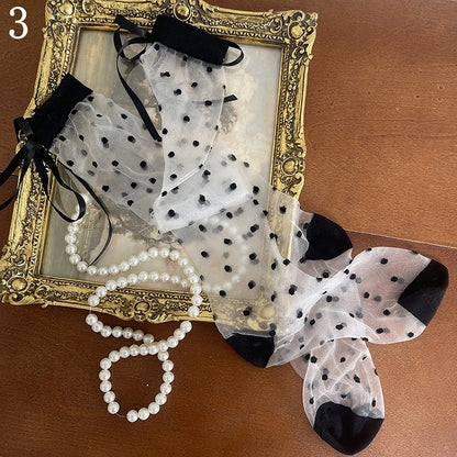 Stockings Socks/Polka-dot Tights/Black Fishnet Pattern Floral Tulle Underknee Lace Red