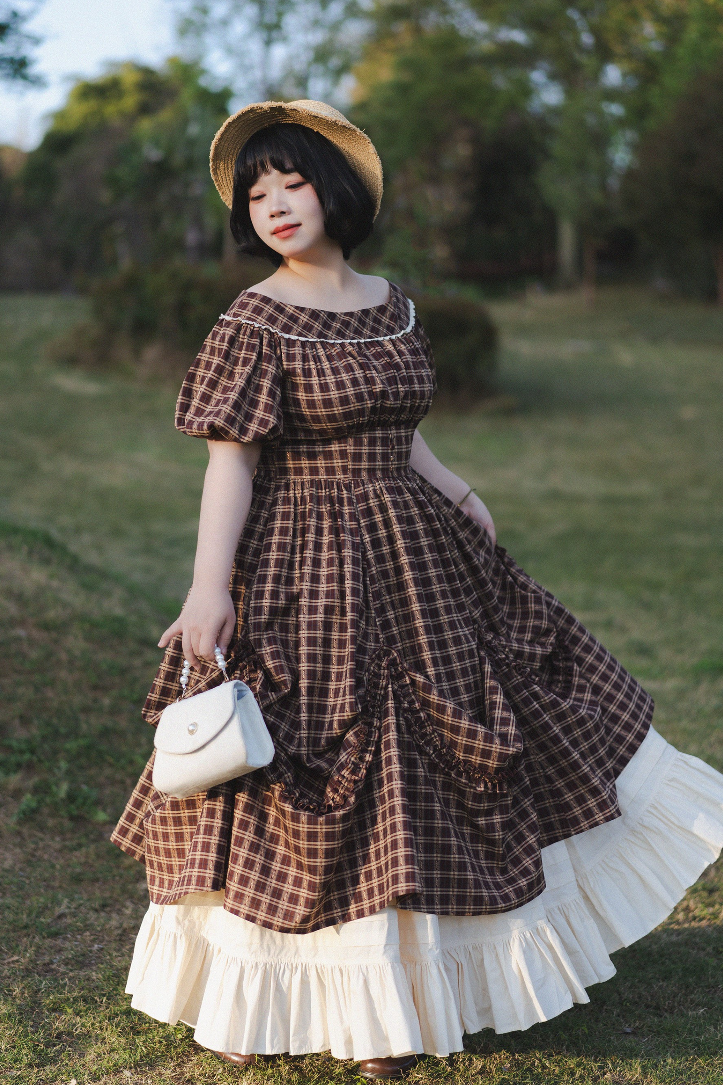 チェックレトロワードロリータペチコートドレスフォレスト+