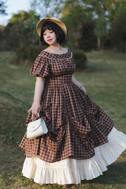 チェックレトロワードロリータペチコートドレスフォレスト+