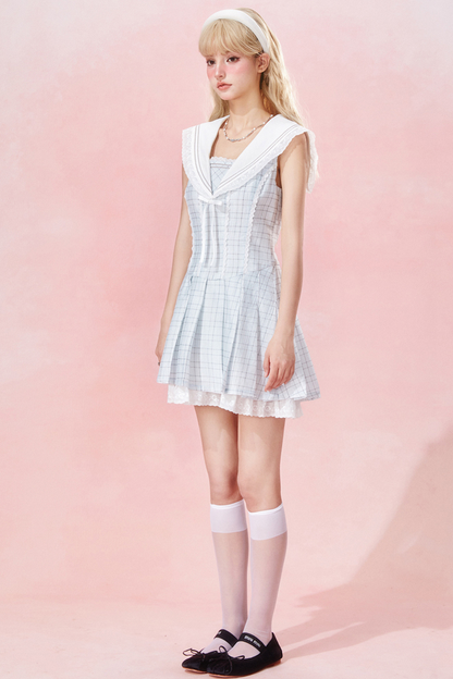 Maritimes Kleid Ärmellos Chic Check