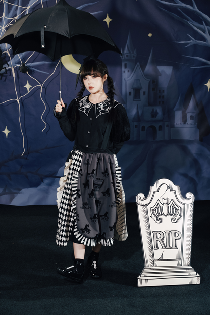 クロップドスリーブ スパイダーカラー パフトップ