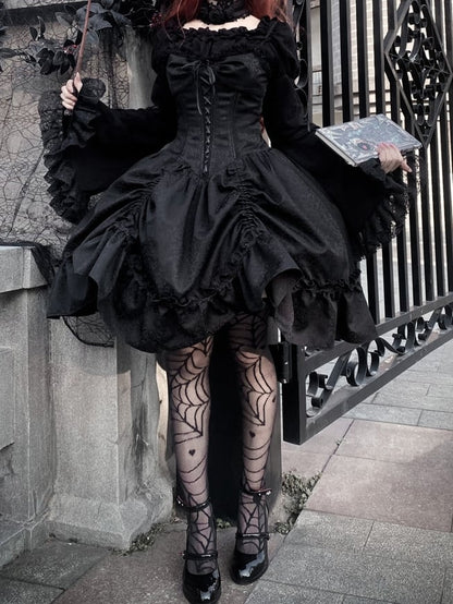 Skirt Lolita Corset Spaghetti Dress Straps Waist Jumper Black Gothic