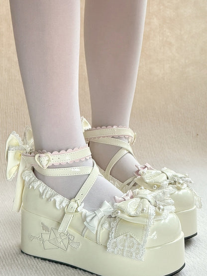 with in White Sweet PU Platforms Beadwork Lolita