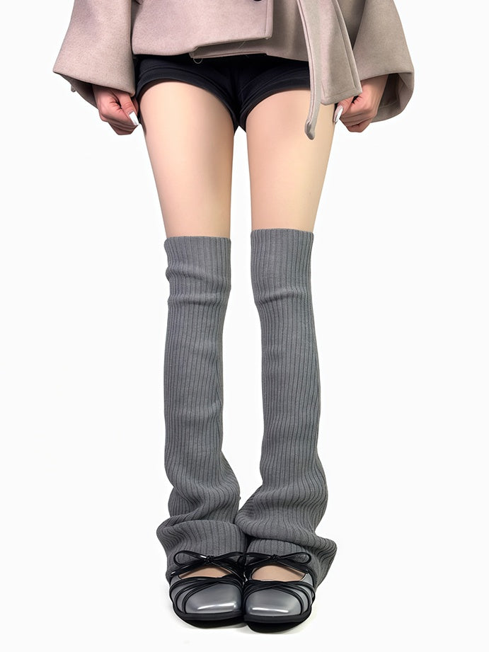 オフホワイト/グレー/ブラック ニット オーバーニー レッグウォーマー LW059