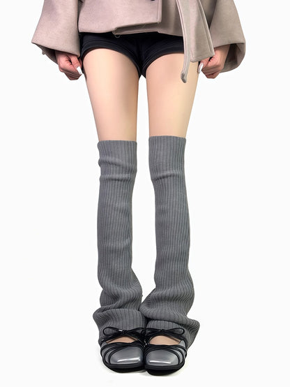 オフホワイト/グレー/ブラック ニット オーバーニー レッグウォーマー LW059