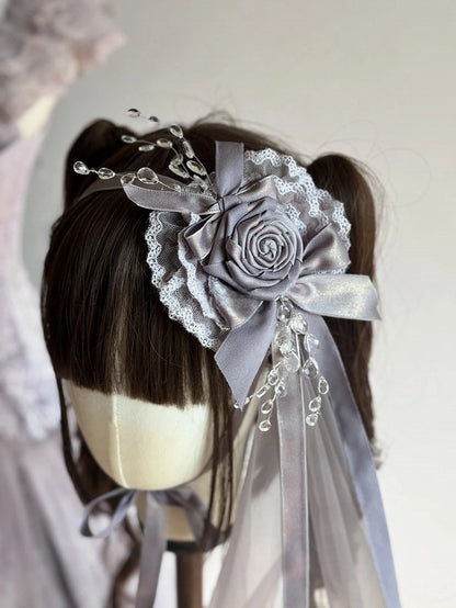 Purple (Rose with Details) Lolita Classic Lace Wisteria Veil Hairclip