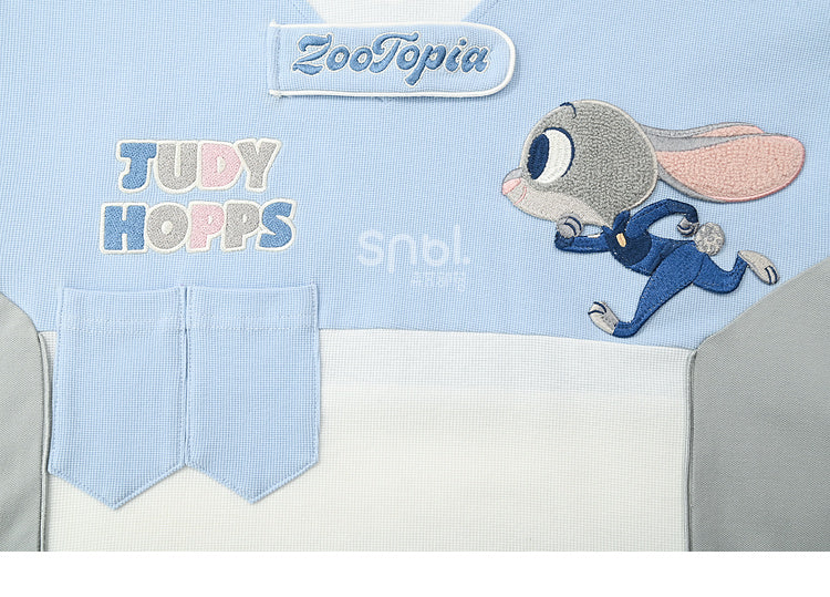 ズートピア ジュディ ブルー Vネック カラーブロック デザイン Tシャツ