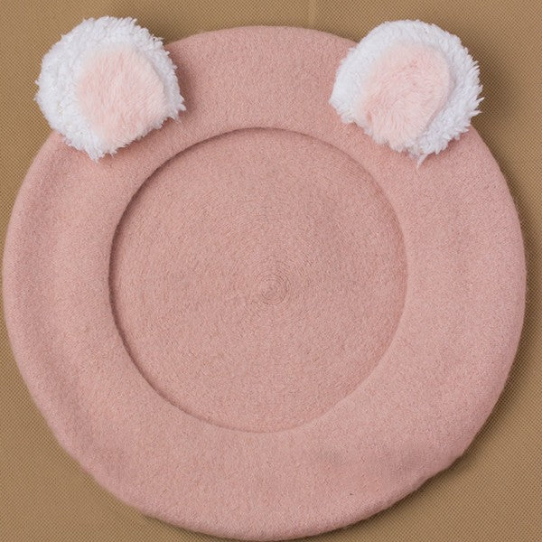 Color Woolen Ear Cute Beret Bear Lolita Options 4