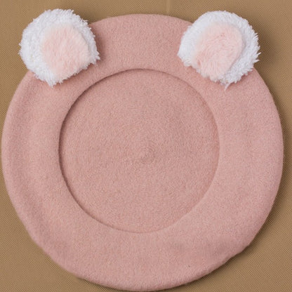 Color Woolen Ear Cute Beret Bear Lolita Options 4