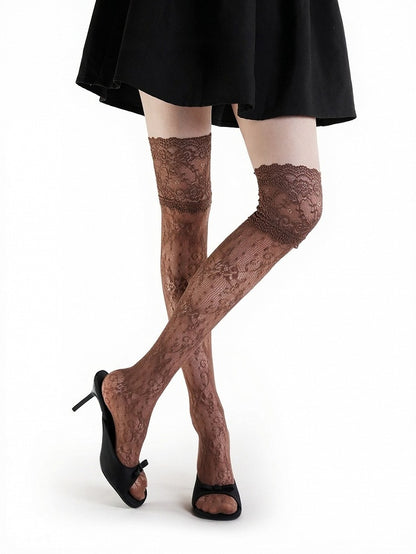 Four-Color Lace Trim Semi-Sheer Overknee Stockings - ModaSwings