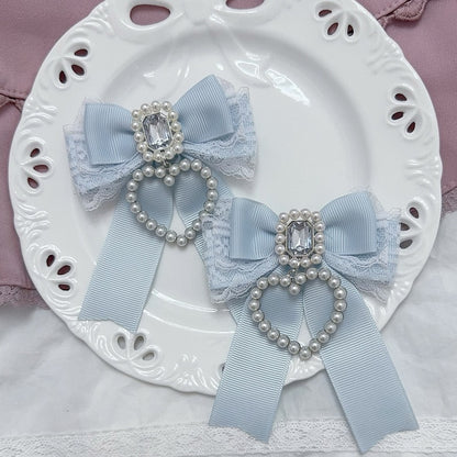 Jirai Kei Strass Perlen Herz Charm Spitze Akzente Bowknot Haarspangen