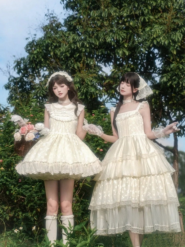 Butterfly Lolita Peter OP Spitze Creme Set Voll gepatchter Pan Kleid Kragen