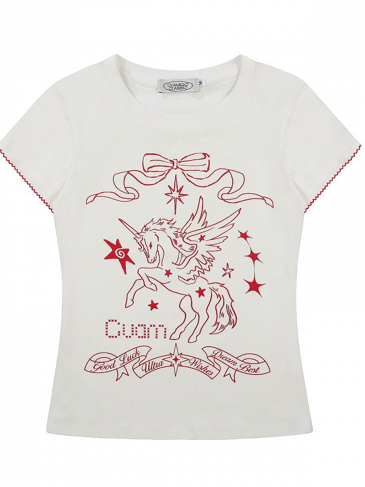 White & Red Unicorn Print Short-Sleeve Tee - Languid Park