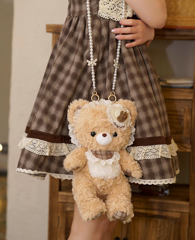 Pearl Strap Bag Interchangeable Artificial Bear Kawaii With Crossbody Plush Option