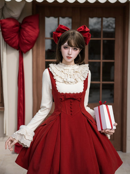 + Version Beige Hairclip Top New Short Bow Year Under JSK Lolita Knit Bust Red
