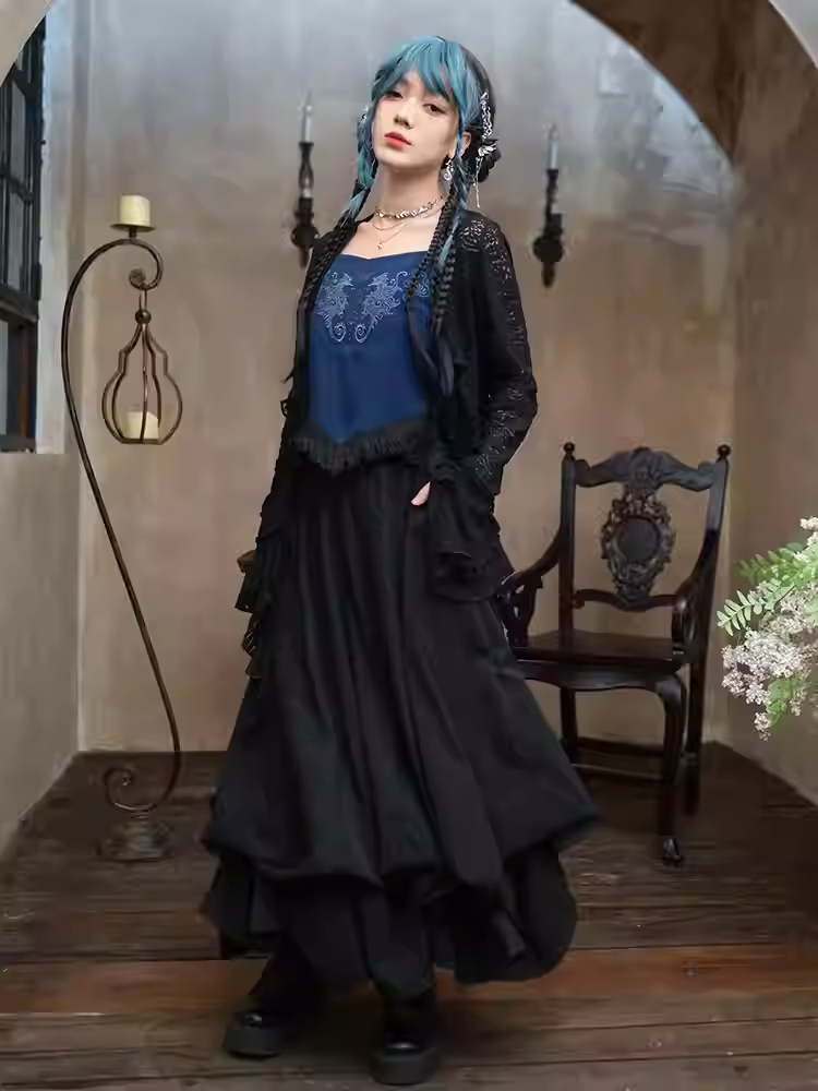 Black Ankle Skirt Bubble Length