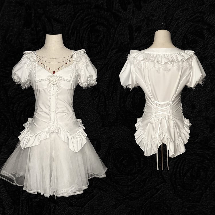 Chain Gothic Lolita Cross White Blouse Sleeves with Detachable Bell