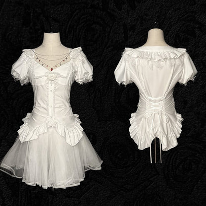 Chain Gothic Lolita Cross White Blouse Sleeves with Detachable Bell