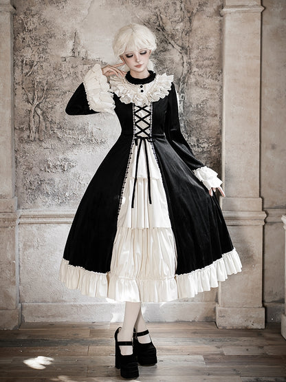 Sleeves OP Beige Velvet Hairclip Bowtie Bell Bow and Lolita Elegant Black + Winter