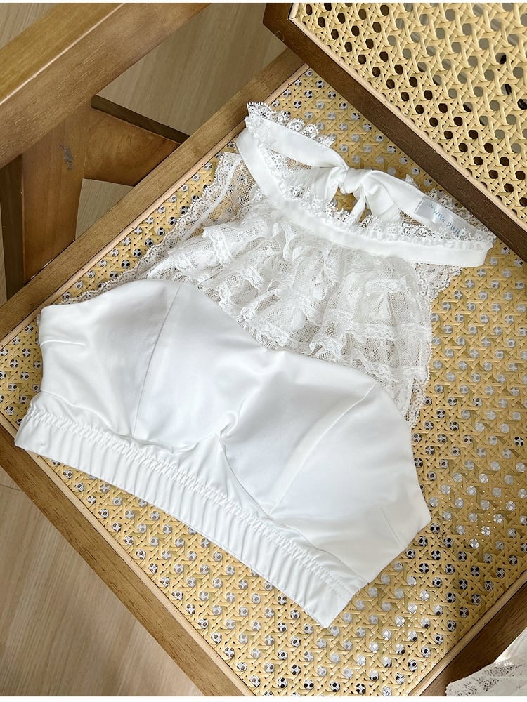 White Lolita Halter Top with Detachable Lace Sleeves - With PUJI