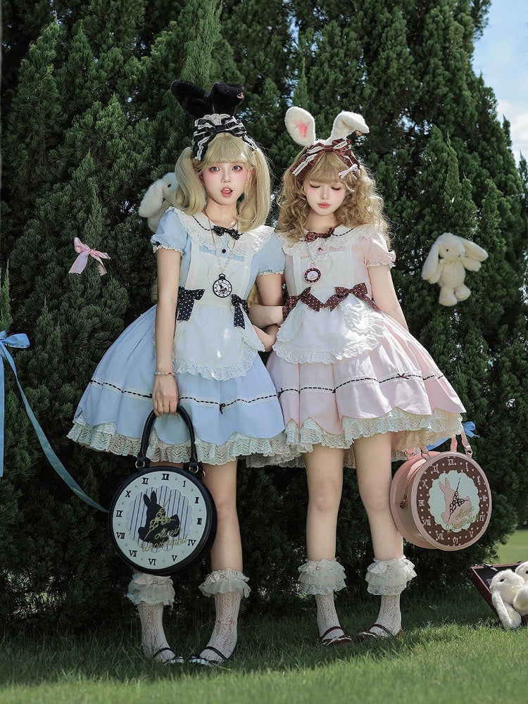 Blue and White Alice OP Dress with Apron - Sheep Puff Atelier