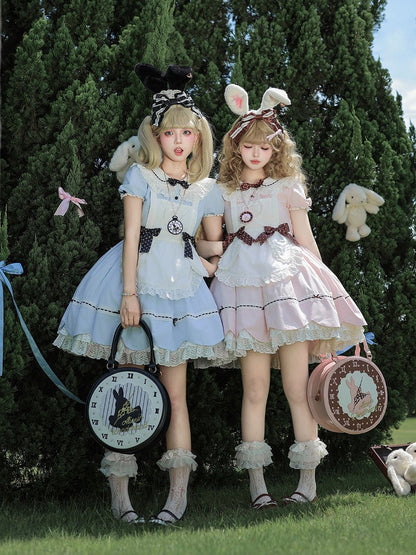 Blue and White Alice OP Dress with Apron - Sheep Puff Atelier