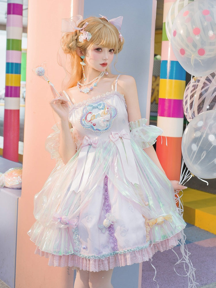 Candy Decorated Purple Straps Bead Dress Sweet JSK and Lolita Spaghetti Light
