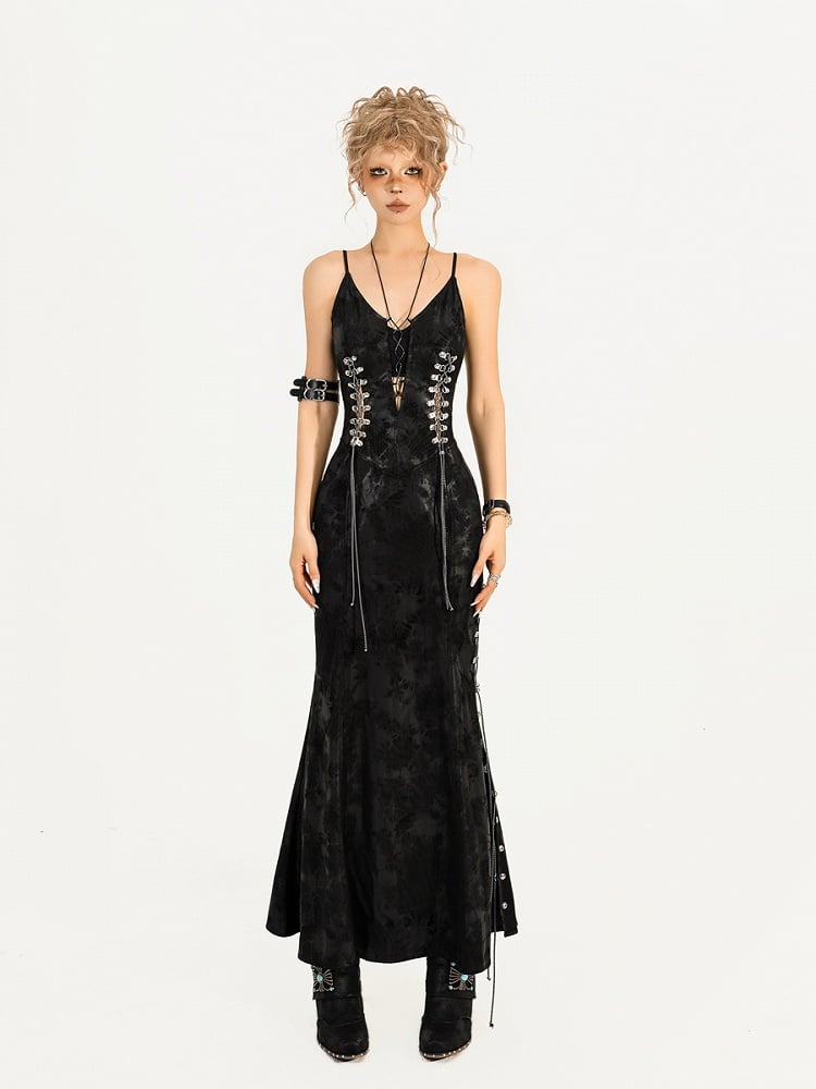 Dress Gothic Midi Slip Chain Slit High Suede Black Thigh with