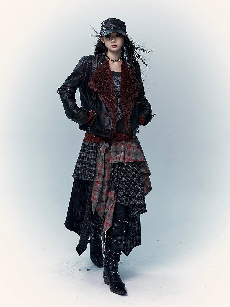 ダークレッドのハートと骨のアップリケ付きジャケット（バックル付き）