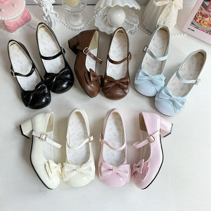 Sweet Mid Blue Details Heels Lolita - Bow