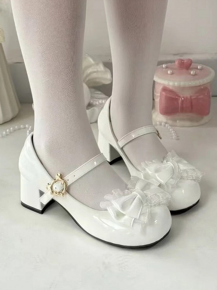 Mary with Round White Janes Bow Sweet Toe Lolita Mid-heel