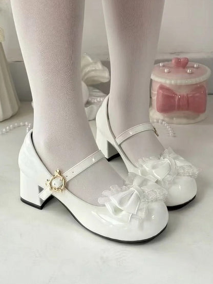 Mary with Round White Janes Bow Sweet Toe Lolita Mid-heel