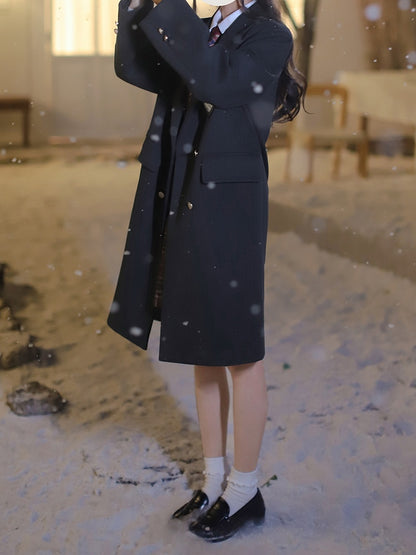 for Winter Gray and Notched Collar Preppy Style Long Coat Dark Autumn
